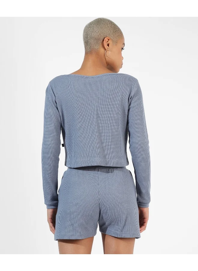 Campus Sutra Women's Solid Blue Regular Fit Co-Ords Set