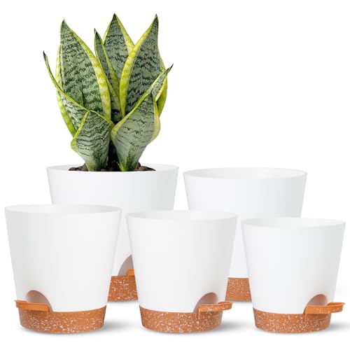SE SUN-E 12+12Inch 2Pack Large Flower Pots for Indoor/Outdoor Plants,Self Watering Planters with Reservoir and Drainage Hole White Plastic Planting Pots Modern Home Decor Gift Idea - Image 1