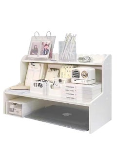 Generic Wooden Desktop Organizer Large Capacity MDF Desk Organizer with Bookshelf, Countertop Display Shelf, and Office Supplies Storage  - Image 1