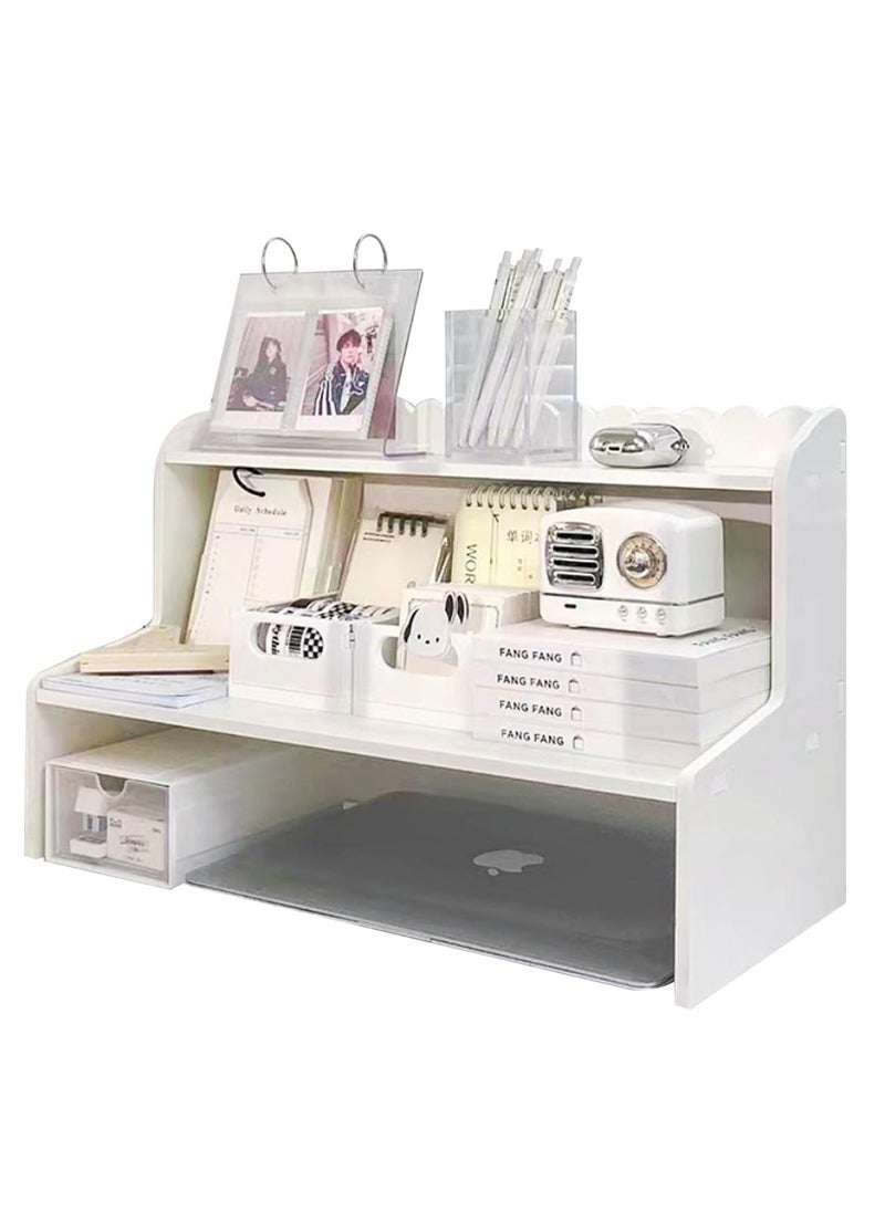 Generic - Wooden Desktop Organizer Large Capacity MDF Desk Organizer with Bookshelf, Countertop Display Shelf, and Office Supplies Storage - Image 1