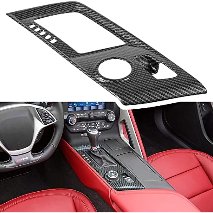 rayihni Carbon Fiber Look Control Gears Panel Protective Cover For Chevrolet Corvette C7 Z06 Z51 ZR1 Stingray Grand Sport 2014 2015 2016 2017 2018 2019 Interior Accessories Shift Trim Automatic Gear Black - Image 2