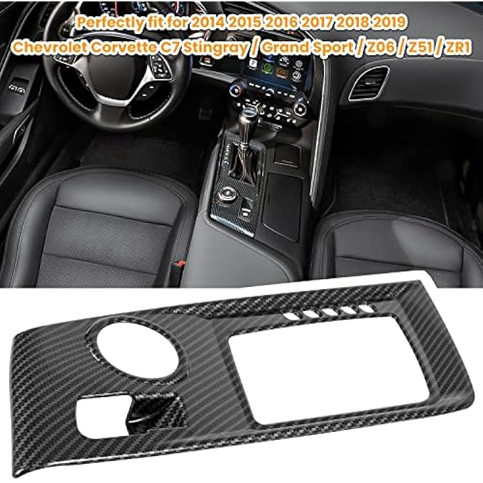 rayihni Carbon Fiber Look Control Gears Panel Protective Cover For Chevrolet Corvette C7 Z06 Z51 ZR1 Stingray Grand Sport 2014 2015 2016 2017 2018 2019 Interior Accessories Shift Trim Automatic Gear Black - Image 3