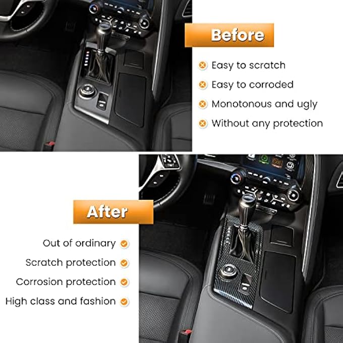 rayihni Carbon Fiber Look Control Gears Panel Protective Cover For Chevrolet Corvette C7 Z06 Z51 ZR1 Stingray Grand Sport 2014 2015 2016 2017 2018 2019 Interior Accessories Shift Trim Automatic Gear Black - Image 5