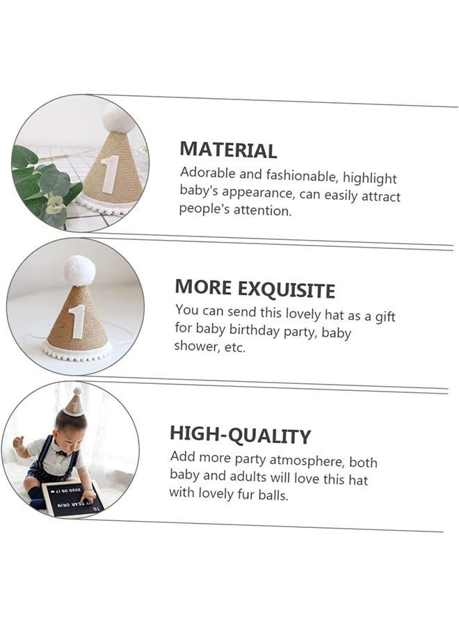 1st Birthday Party Hat, birthday hat, Adjustable Soft Headband, Birthday Decoration Celebration Cone Hats for Celebrations, linen decorative hat, Party Supplies for Baby for Girl and Boy - Image 3