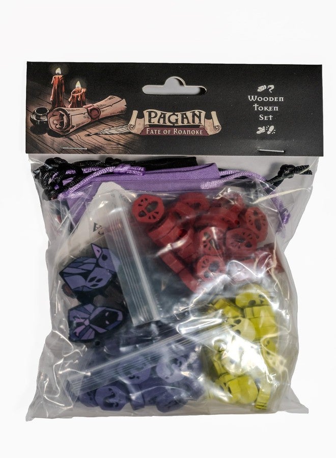 Capstone Games Pagan: Fate of Roanoke - Wooden Token Set, 125 Painted Game Pieces & 3 Custom Screen Printed Cloth Bags - Image 1