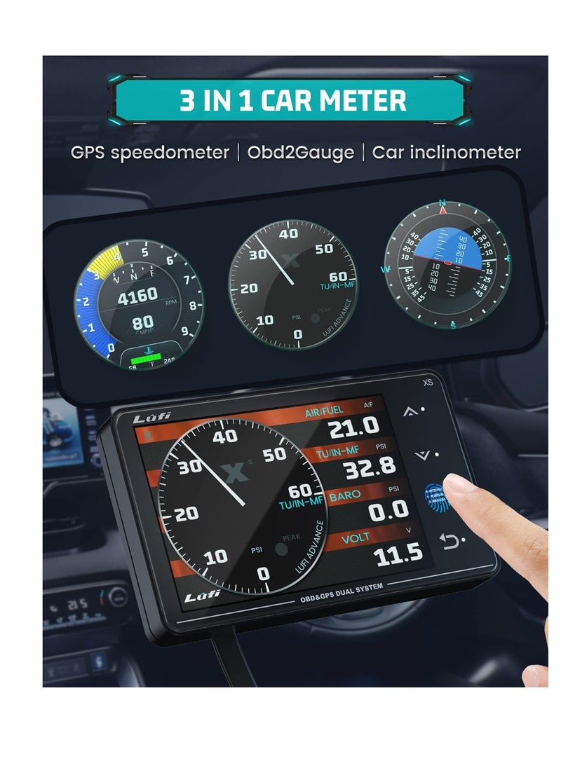 Xs Obd2 Gauge Display Lufi Fault code Reader Speedometer Boost RPM Meter Water Temperature Oil Temperature car inclinometer Multifunction Digital Gauge Cluster