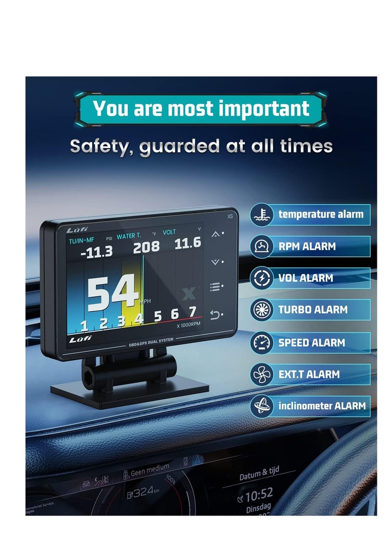Xs Obd2 Gauge Display Lufi Fault code Reader Speedometer Boost RPM Meter Water Temperature Oil Temperature car inclinometer Multifunction Digital Gauge Cluster