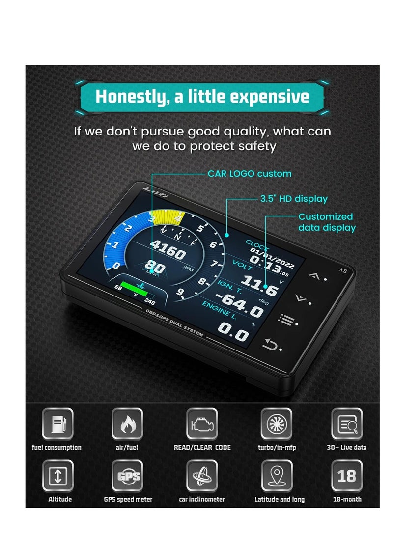 Xs Obd2 Gauge Display Lufi Fault code Reader Speedometer Boost RPM Meter Water Temperature Oil Temperature car inclinometer Multifunction Digital Gauge Cluster