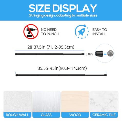 Zipglo 1 Pack Spring Tension Rods 2845 Inches 58 Inch Diameter Black No Drill Spring Loaded Adjustable Extendable Small Short Tension Curtain Rod for Windows Kitchen Doorway Closet Cupboard - Image 3