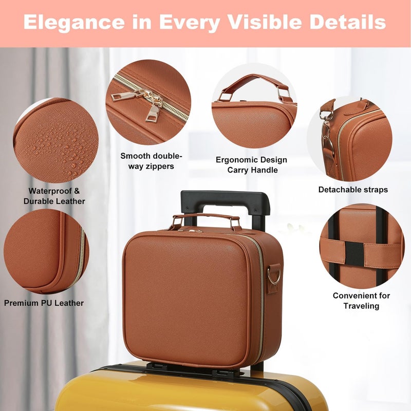 Mocado Travel Makeup Bag with LED Lighted Mirror, Travel Makeup Organizer, Makeup Case with 3 Color Lighted Setting and 10x Magnifying Mirror, Portable Storage and Adjustable Dividers(Orange Brown) - Image 2