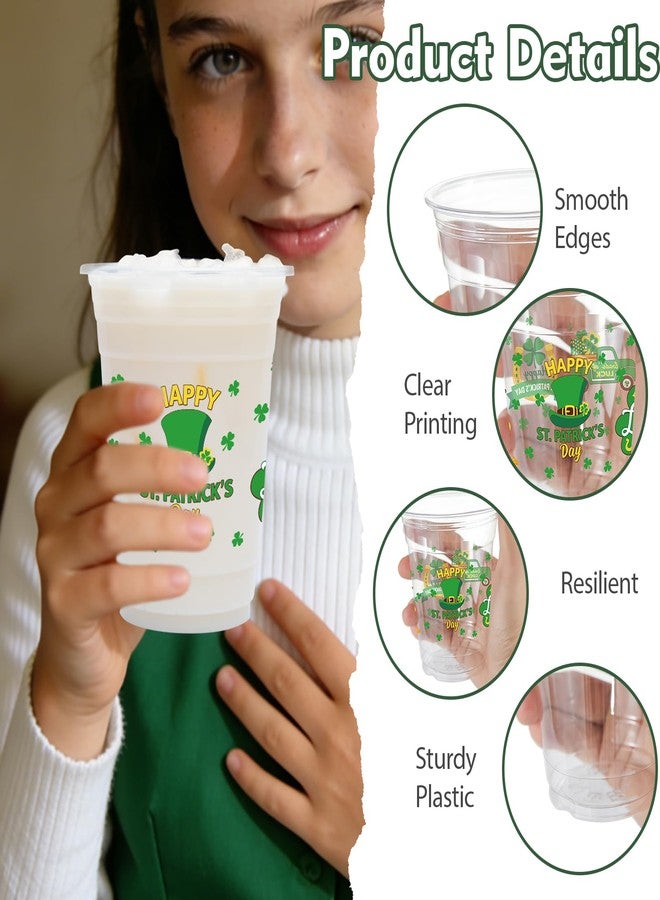 ZCPTZ 50 Sets St Patrick's Day Plastic Party Cups with Lids and Paper Strwas, 12oz Disposable Clear Cups Green Shamrock Theme Printed for Irish St. Patrick's Day, Celebrations, Birthday Parties - Image 3
