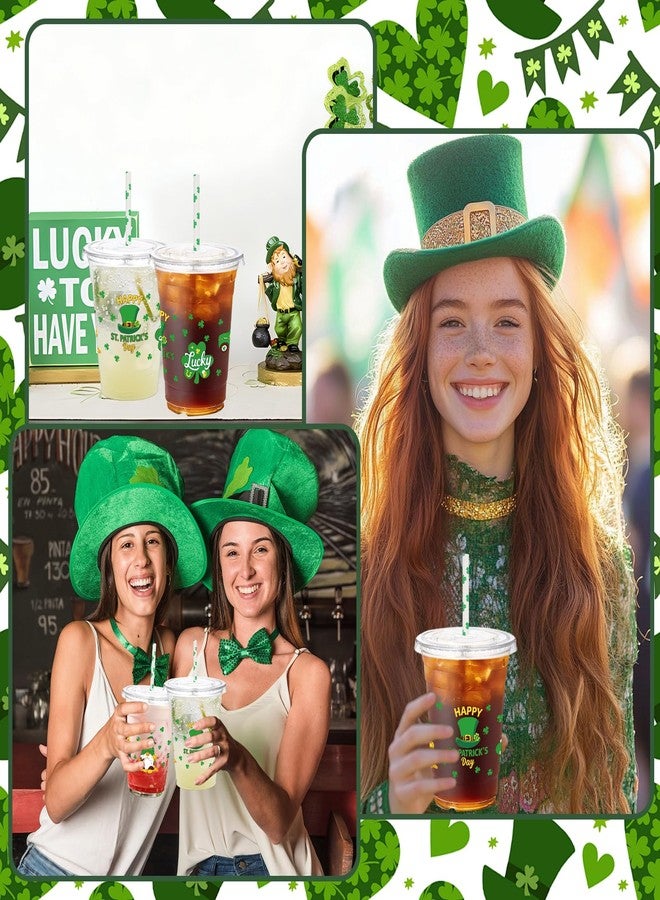 ZCPTZ 50 Sets St Patrick's Day Plastic Party Cups with Lids and Paper Strwas, 12oz Disposable Clear Cups Green Shamrock Theme Printed for Irish St. Patrick's Day, Celebrations, Birthday Parties - Image 5