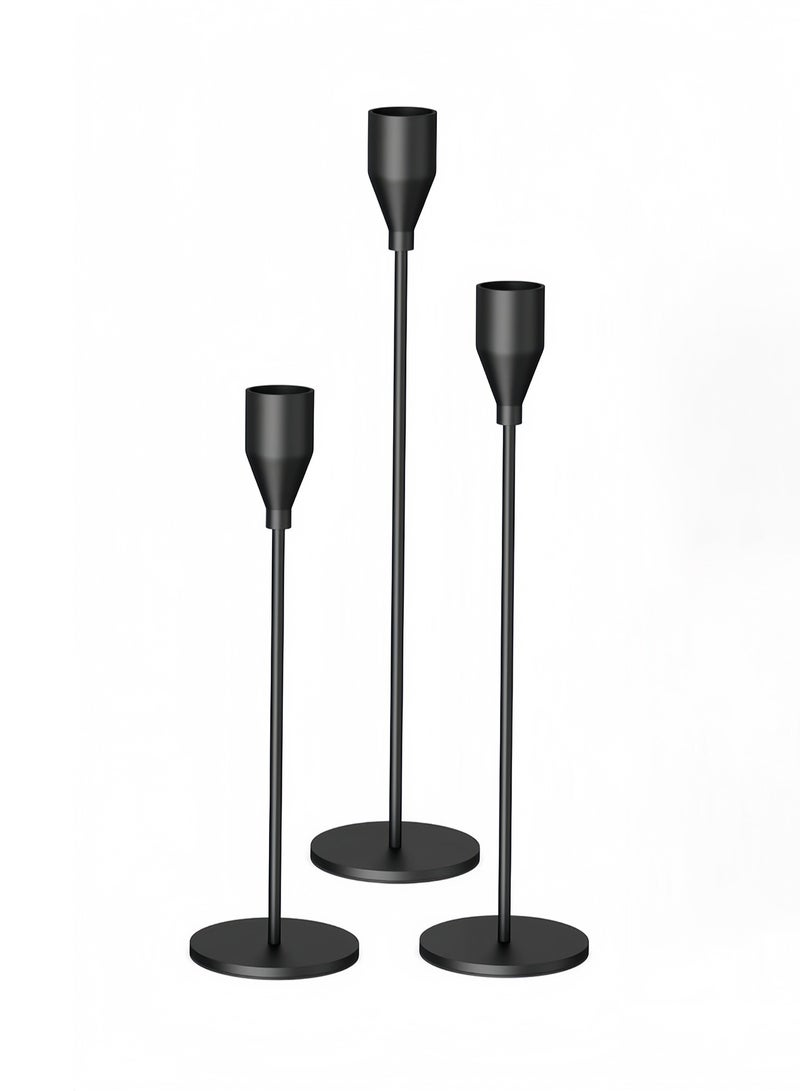 مجموعة حامل شموع معدني أسود مكونة من 3 قطع مع 4 شموع برائحة الورد الوردي، ديكور منزلي أنيق - Image 2