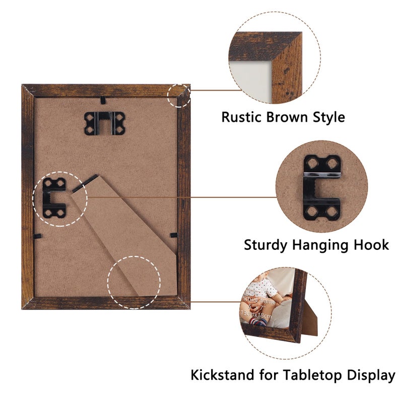 Edenseelake 5x7 Picture Frame Set of 15  Rustic Brown Wood Photo Frame 5 by 7 for Wall or Tabletop Display - Image 2
