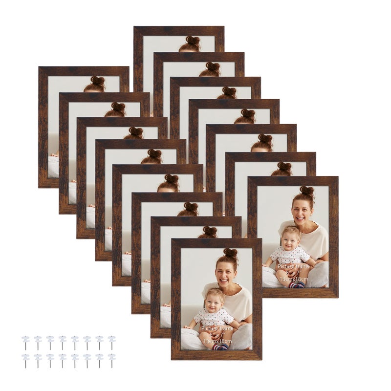 Edenseelake 5x7 Picture Frame Set of 15  Rustic Brown Wood Photo Frame 5 by 7 for Wall or Tabletop Display - Image 1