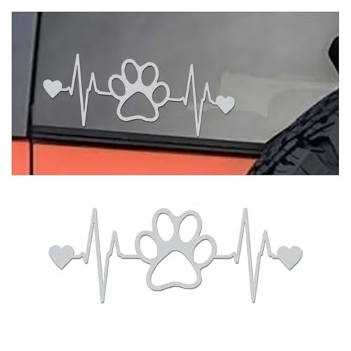 KITUREK Dog Paw Heartbeat Sticker Decal Vinyl Waterproof Sticker Decal Cute Bumper Sticker Universal for Car Truck Van Wall Cup Tumbler Laptop White - Image 1