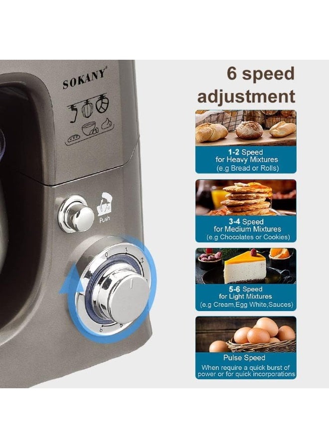 SOKANY SK-266 Stand Mixer 1500W – 6.5L Stainless Steel Bowl, Dough Hook, Whisk & Beater Attachments - Image 4