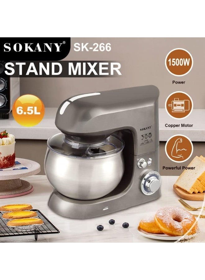 SOKANY SK-266 Stand Mixer 1500W – 6.5L Stainless Steel Bowl, Dough Hook, Whisk & Beater Attachments - Image 1