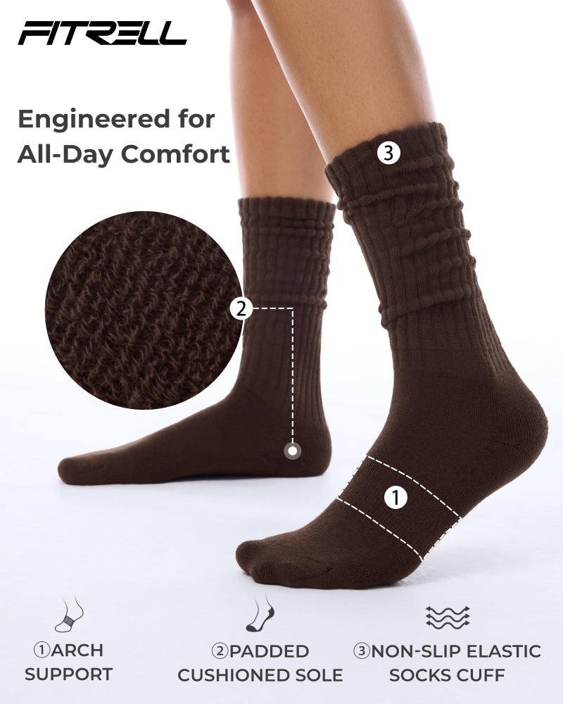 FITRELL Slouch Socks for Women, 3 Pairs Soft Cotton Knee High Scrunch Tube Boot Socks, Khaki+Light Brown+Dark Brown, Small-Medium - Image 3