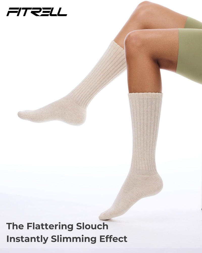 FITRELL Slouch Socks for Women, 3 Pairs Soft Cotton Knee High Scrunch Tube Boot Socks, Khaki+Light Brown+Dark Brown, Small-Medium - Image 4