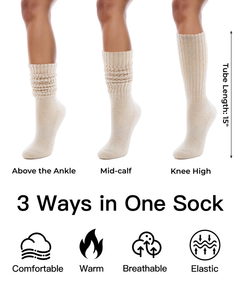 FITRELL Slouch Socks for Women, 3 Pairs Soft Cotton Knee High Scrunch Tube Boot Socks, Khaki+Light Brown+Dark Brown, Small-Medium - Image 2