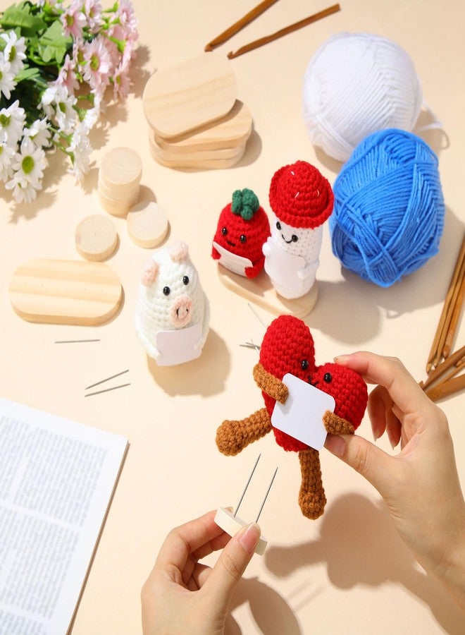 Threehoney 24 Pcs Crochet Doll Stand 4 Styles Wooden Knitted Display Single and Dual Needle Knitted Doll Display Stand for Animal Toy Wooden Base Support for Action Figure - Image 5