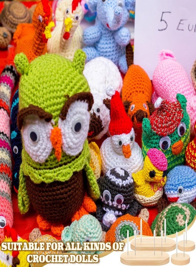 Threehoney 24 Pcs Crochet Doll Stand 4 Styles Wooden Knitted Display Single and Dual Needle Knitted Doll Display Stand for Animal Toy Wooden Base Support for Action Figure - Image 4
