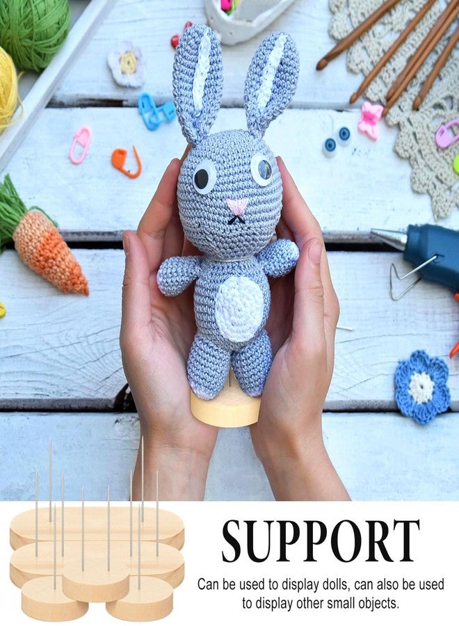 Threehoney 24 Pcs Crochet Doll Stand 4 Styles Wooden Knitted Display Single and Dual Needle Knitted Doll Display Stand for Animal Toy Wooden Base Support for Action Figure - Image 3