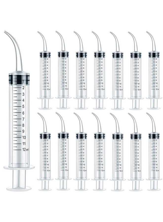 TIHOOD 15Pcs 12Ml/Cc Plastic Syringes With Curved Tip Disposable Irrigation Syringe Mouthwash Cleaner For Oral Care Animal Feeding With Measurement - Image 1
