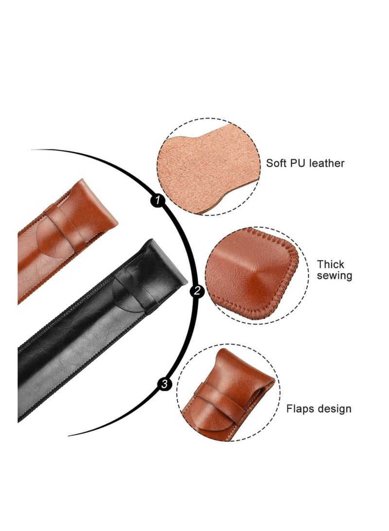 Excefore 2 Pcs Pen Case, PU Leather Pen Case, Handmade Pen Case, Protective Cover, for Pencils, Pens, Ballpoint Pens (Black and Brown)  - Image 3