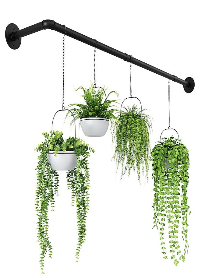 Bamworld L-Shaped Hanging Planters for Indoor Plants Hanging Plant Holder for Corner Plant Hanger Indoor Window Plant Shelves Ceiling Wall Mount Floating Black Metal Rod(Pot & Plant Not Included) - Image 1