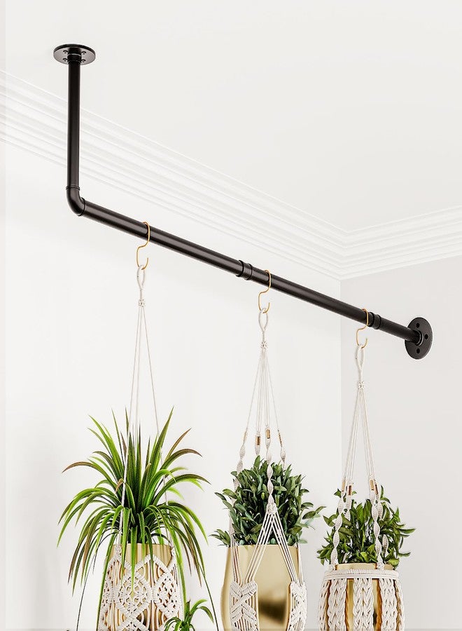 Bamworld L-Shaped Hanging Planters for Indoor Plants Hanging Plant Holder for Corner Plant Hanger Indoor Window Plant Shelves Ceiling Wall Mount Floating Black Metal Rod(Pot & Plant Not Included) - Image 2
