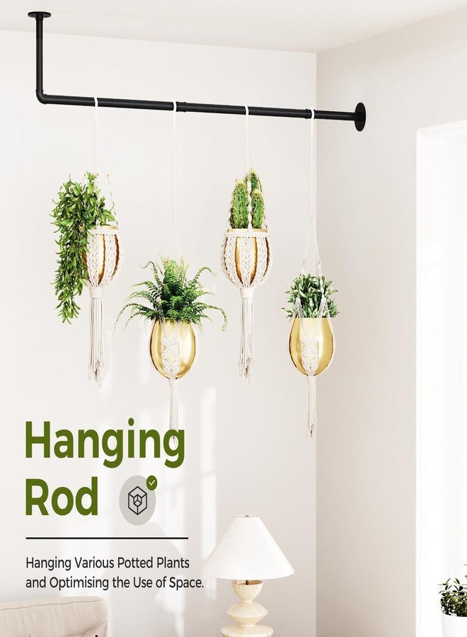 Bamworld L-Shaped Hanging Planters for Indoor Plants Hanging Plant Holder for Corner Plant Hanger Indoor Window Plant Shelves Ceiling Wall Mount Floating Black Metal Rod(Pot & Plant Not Included) - Image 3