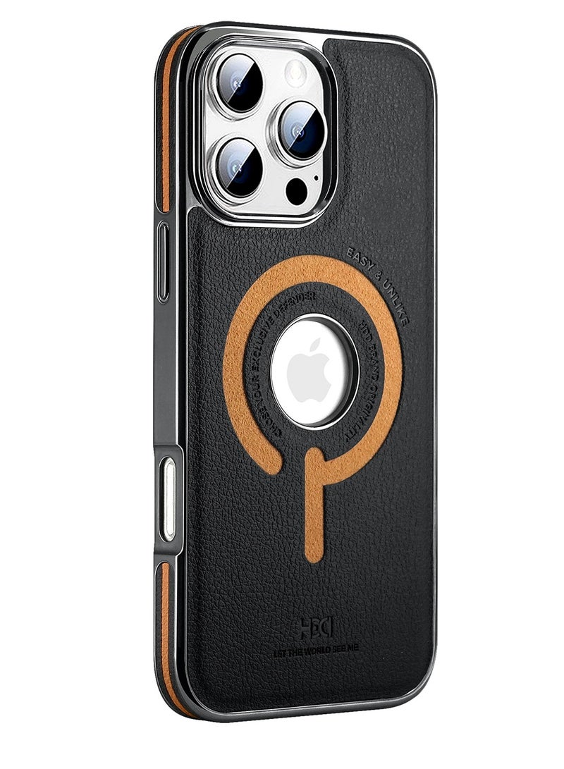 أتش دي دي حافظة جلدية فاخرة لقرص صلب متوافقة مع MagSafe لجهاز iPhone 16 Pro (أسود/بني) - Image 1
