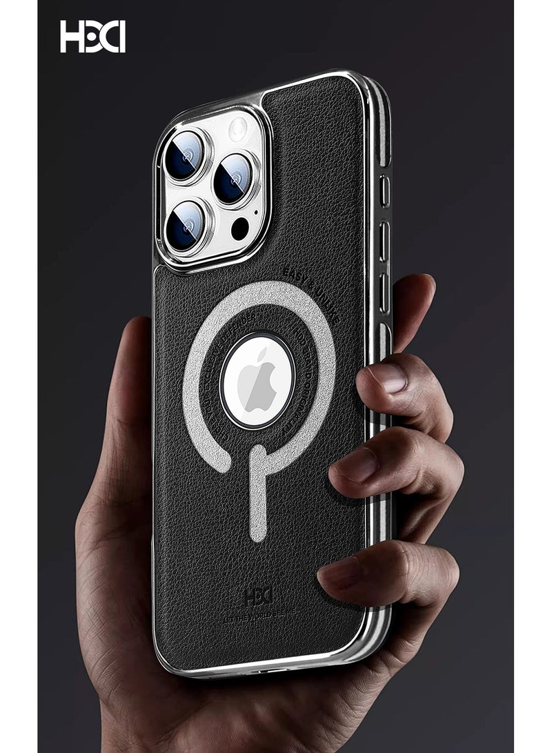 أتش دي دي حافظة جلدية فاخرة لقرص صلب متوافقة مع MagSafe لجهاز iPhone 16 Pro (أسود/بني) - Image 2