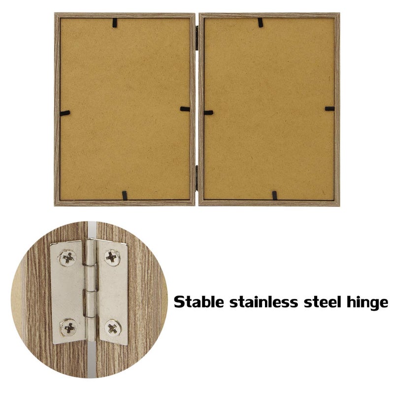 WUTL 5x7 Double Picture Frames Hinged Wood Grain with Real Glass Stand Vertical on Tabletop - Image 4