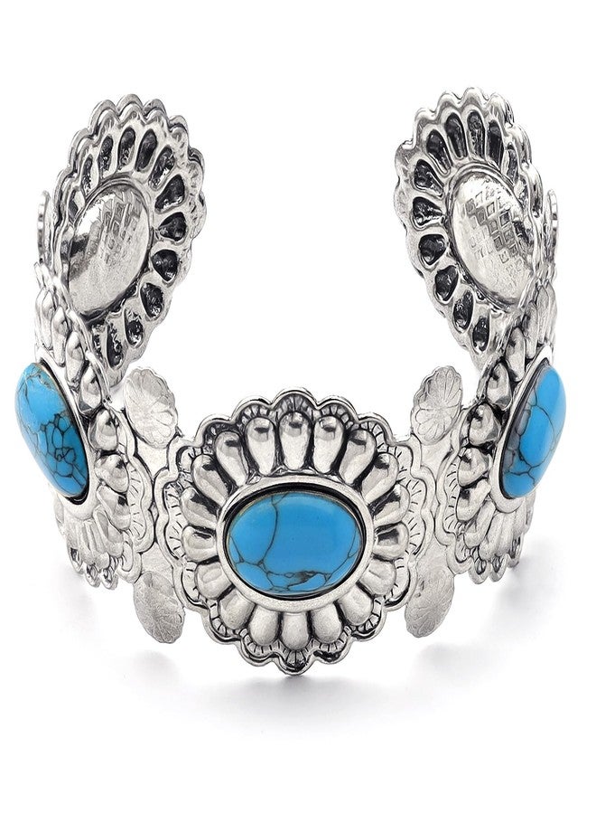 RechicGu Western Turquoise Color Cuff Bracelet for Women Adjustable Boho Bracelet Cowgirl Chic Vintage Concho Bangle Chunky Blue Turquoise Howlite Cuffs Country Concert Outfit Western Gift - Image 1