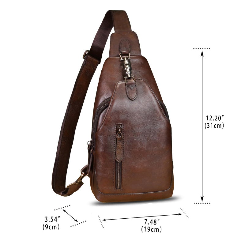 LRTO Genuine Leather Sling Bag Crossbody Purse Motorcycle Bag Handmade Hiking Daypack Retro Shoulder Backpack Vintage Chest Bag (Coffee) - Image 3