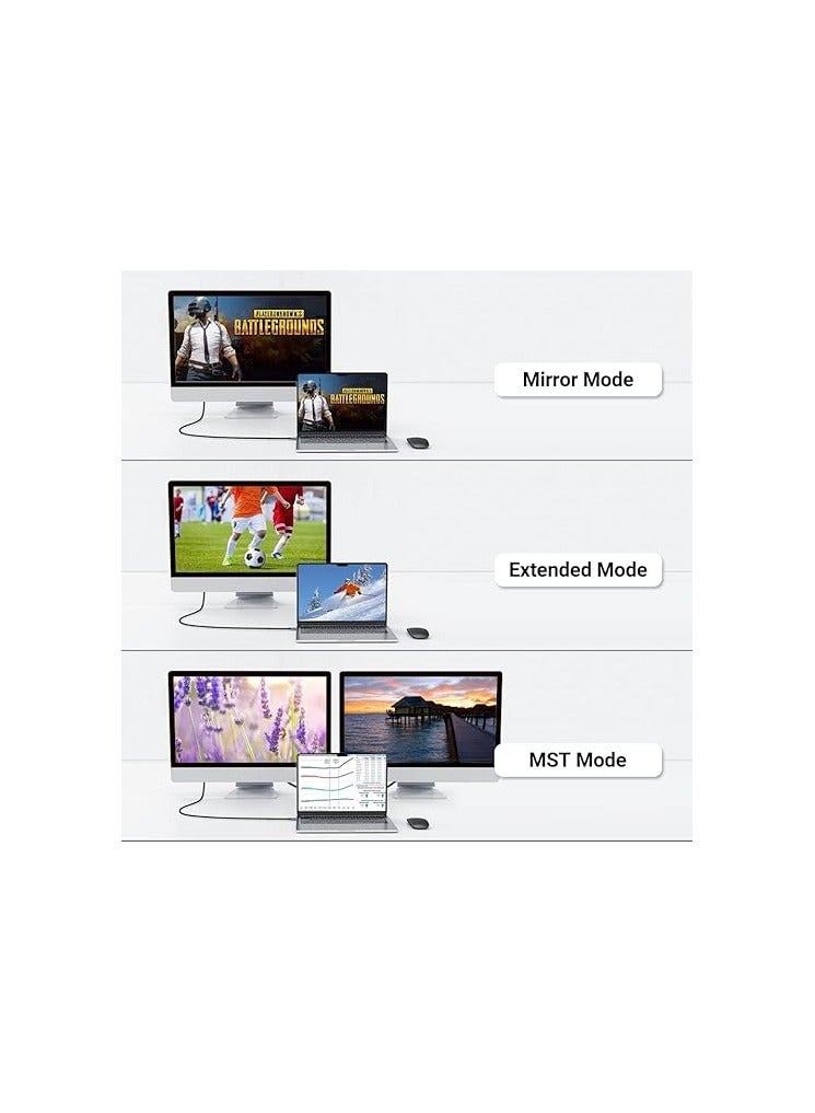 كابل USB-C إلى DisplayPort 1.4 – بطول 2 متر – يدعم 8K بمعدل 60 هرتز، و4K حتى 144 هرتز – متوافق مع أجهزة ثاندربولت