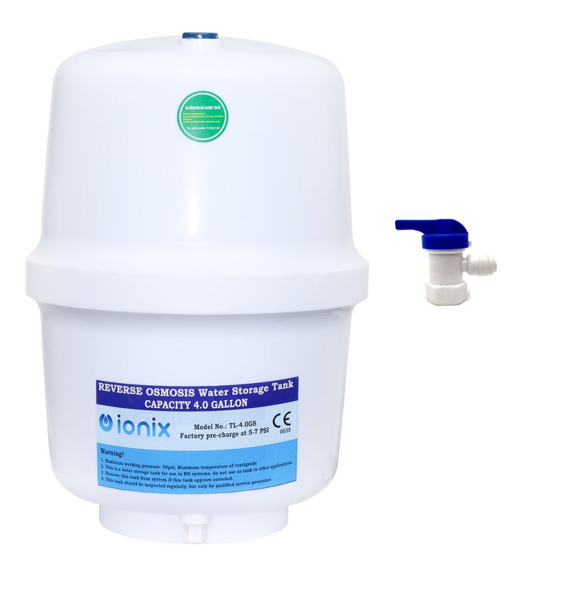 IONIX Ro pressure tank with tank valve, RO Pre-Pressurized Water Storage Tank | Ro Pressure Tank with 4 Gallon Capacity - Image 1