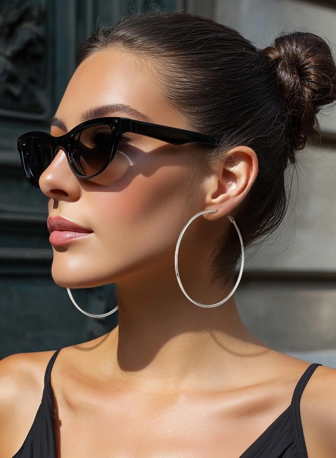 KeyStyle Gold Hoop Earrings for Women, Stainless Steel Hoops Earring Lightweight Loops, 2 mm Thick Hypoallergenic Circle Endless Thin Hoop (30 mm,50 mm,70 mm,100 mm), 100mm(Popular), Metal, No - Image 2