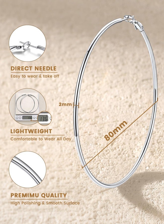 KeyStyle Gold Hoop Earrings for Women, Stainless Steel Hoops Earring Lightweight Loops, 2 mm Thick Hypoallergenic Circle Endless Thin Hoop (30 mm,50 mm,70 mm,100 mm), 100mm(Popular), Metal, No - Image 5