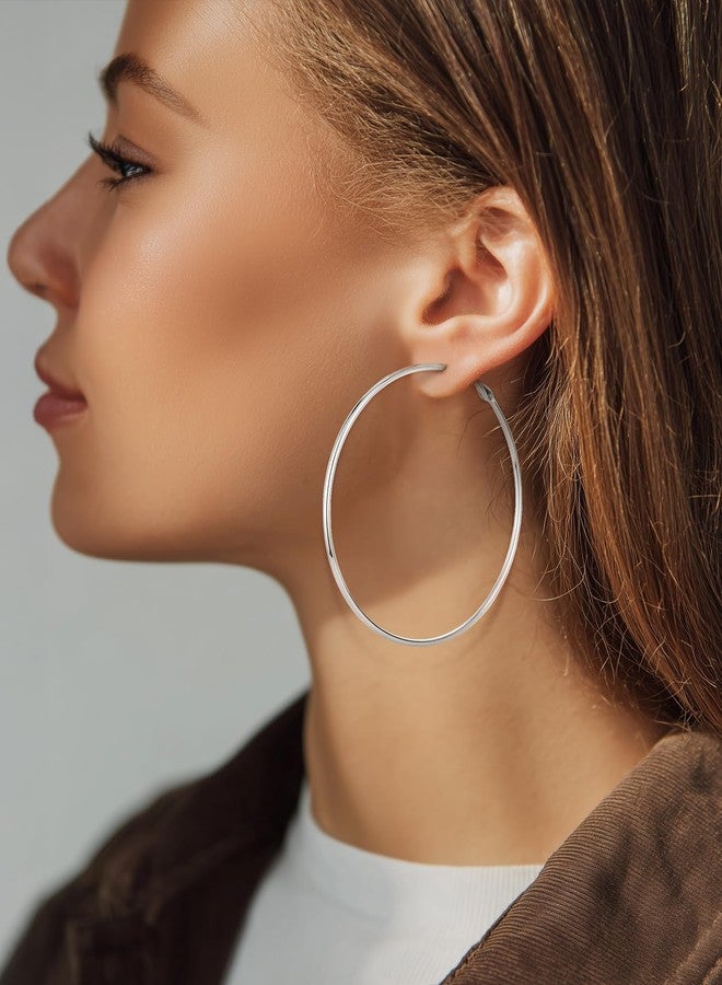 KeyStyle Gold Hoop Earrings for Women, Stainless Steel Hoops Earring Lightweight Loops, 2 mm Thick Hypoallergenic Circle Endless Thin Hoop (30 mm,50 mm,70 mm,100 mm), 100mm(Popular), Metal, No - Image 3