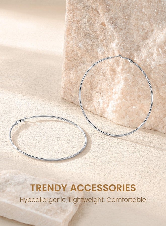 KeyStyle Gold Hoop Earrings for Women, Stainless Steel Hoops Earring Lightweight Loops, 2 mm Thick Hypoallergenic Circle Endless Thin Hoop (30 mm,50 mm,70 mm,100 mm), 100mm(Popular), Metal, No - Image 4