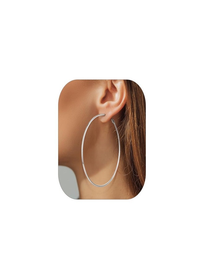 KeyStyle Gold Hoop Earrings for Women, Stainless Steel Hoops Earring Lightweight Loops, 2 mm Thick Hypoallergenic Circle Endless Thin Hoop (30 mm,50 mm,70 mm,100 mm), 100mm(Popular), Metal, No - Image 1