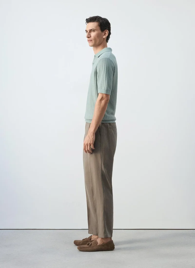 Mango Man 44-ESMERALDA Structured Knit 100% Cotton Polo for Men | Best Price UAE