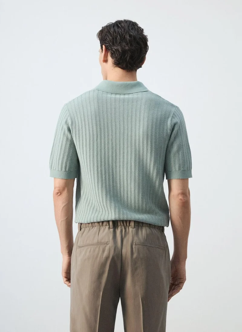 Mango Man 44-ESMERALDA Structured Knit 100% Cotton Polo for Men | Best Price UAE