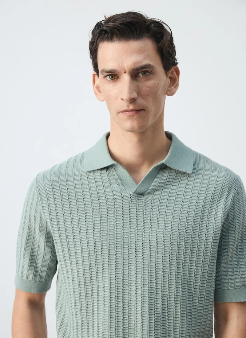 Mango Man 44-ESMERALDA Structured Knit 100% Cotton Polo for Men | Best Price UAE