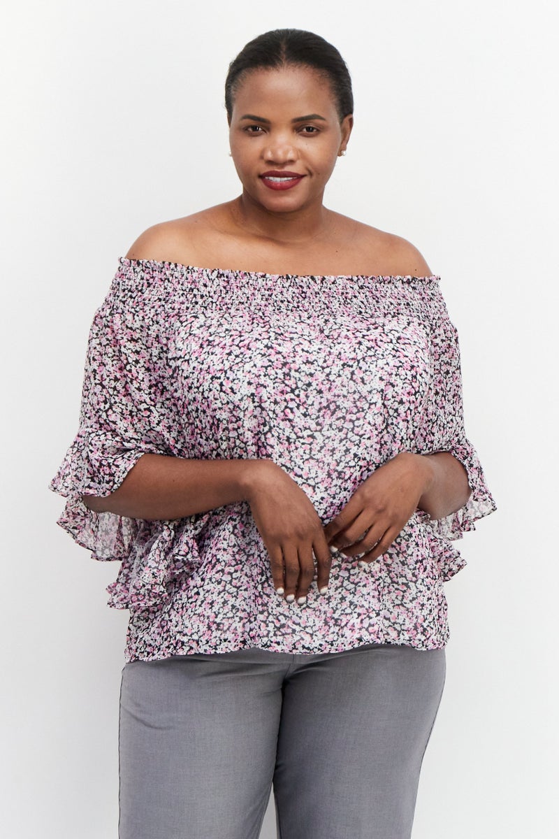 Riley & Rae Women Off Shoulder Long Sleeve Blouse, Multicolor - Image 1