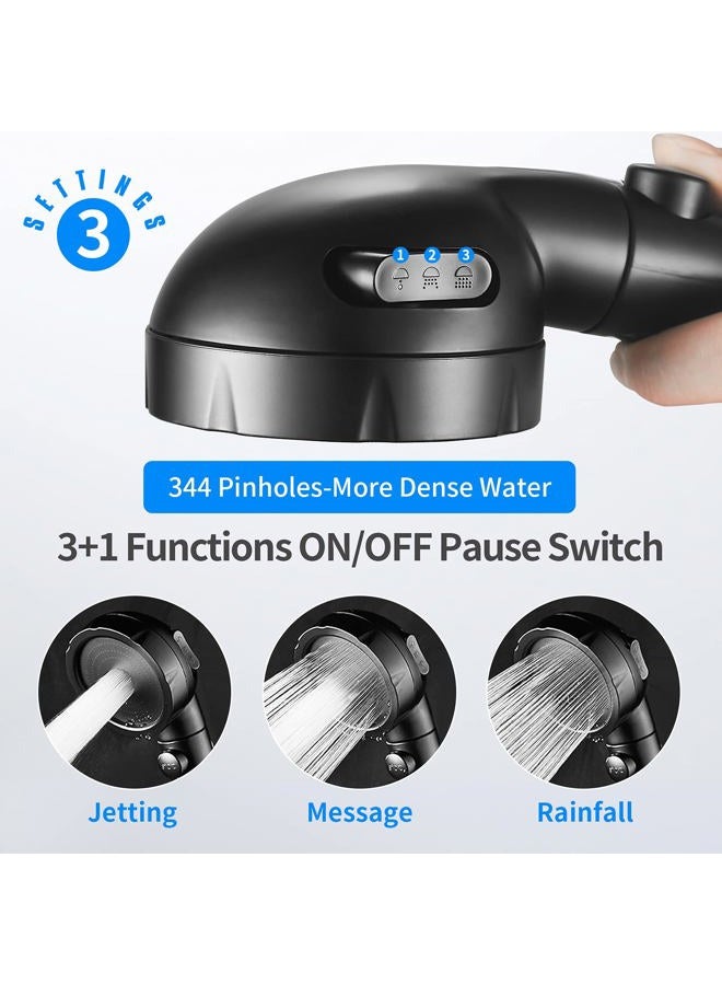 JONKEAN High Pressure Shower Head with 3 Spray Settings, Water Saving Handheld RV Shower Head with Hose and On Off Switch, Detachable Shower Heads with Hose and Angle-Adjustable Bracket (Black) - Image 2